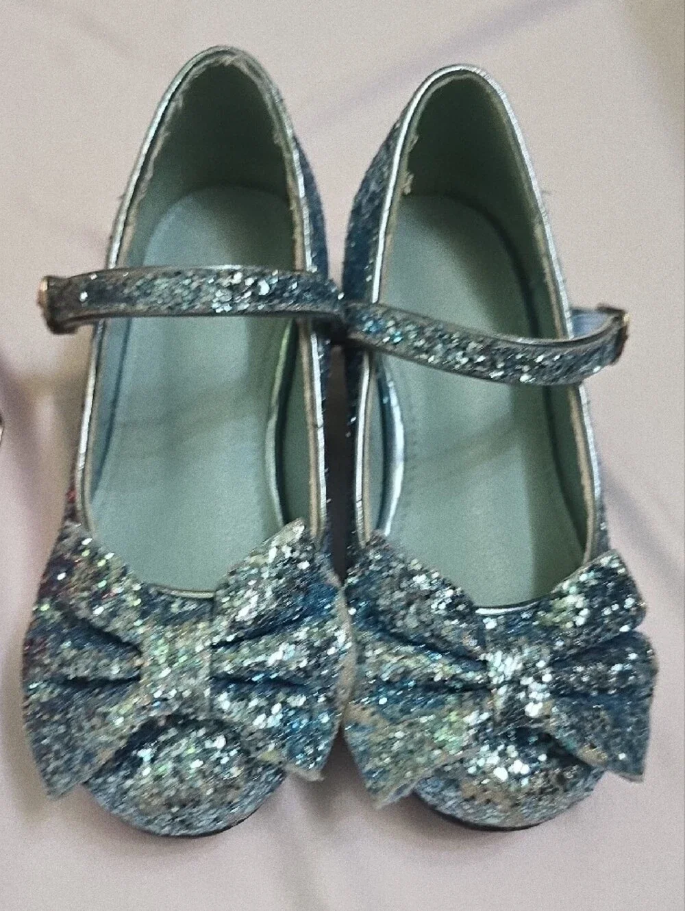 Girls Glitter Mary Jane Shoes with Bow - Red and Blue